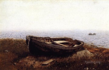 El barco viejo, también conocido como el esquife abandonado, el paisaje del río Hudson, la iglesia Frederic Edwin Pinturas al óleo